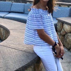 Flutter Sleeve Stripes & Arrows Top